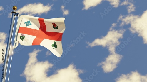 Montreal 3D rendered realistic waving flag illustration on Flagpole. Isolated on sky background with space on the right side.