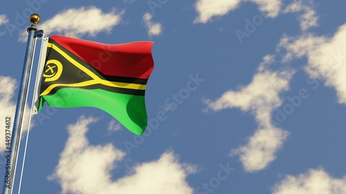 Vanuatu 3D rendered realistic waving flag illustration on Flagpole. Isolated on sky background with space on the right side.