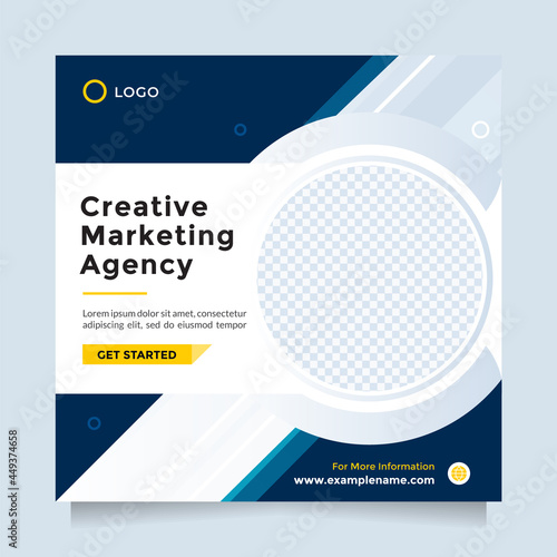 Creative marketing agency template design for social media post and banner. Trendy and clean digital marketing expert for corporate business. Blue square flyer template promotion