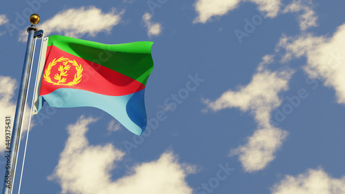 Eritrea 3D rendered realistic waving flag illustration on Flagpole. Isolated on sky background with space on the right side.