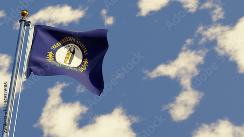 Kentucky 3D rendered realistic waving flag illustration on Flagpole. Isolated on sky background with space on the right side.