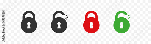 Padlock lock and unlock set icon. Security button. Isolated flat vector