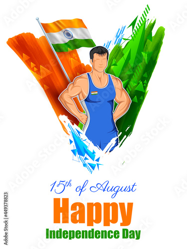 Indian Wrestler sportsperson Wrestling victory in championship on tricolor India background