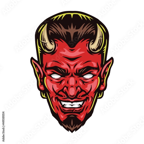 Scary red devil head with horns