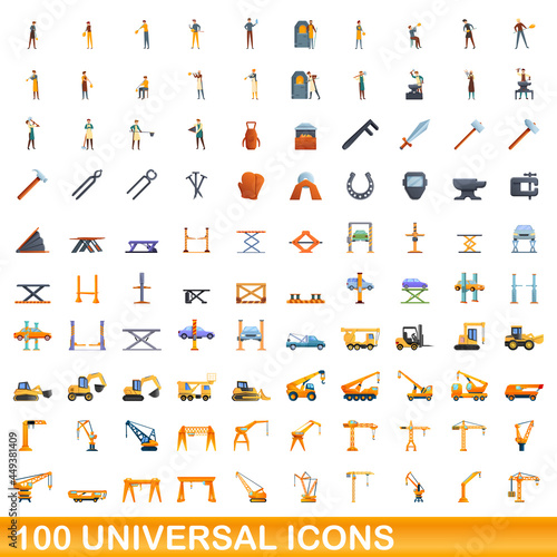 100 universal icons set. Cartoon illustration of 100 universal icons vector set isolated on white background