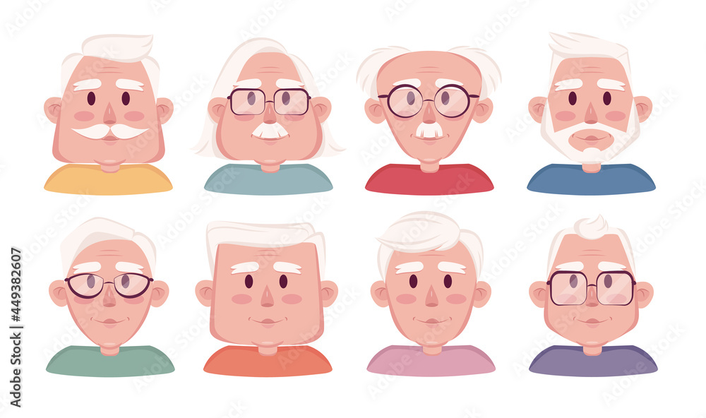 old men cartoon faces vector set, collection old men cartoon faces vector set, collection
