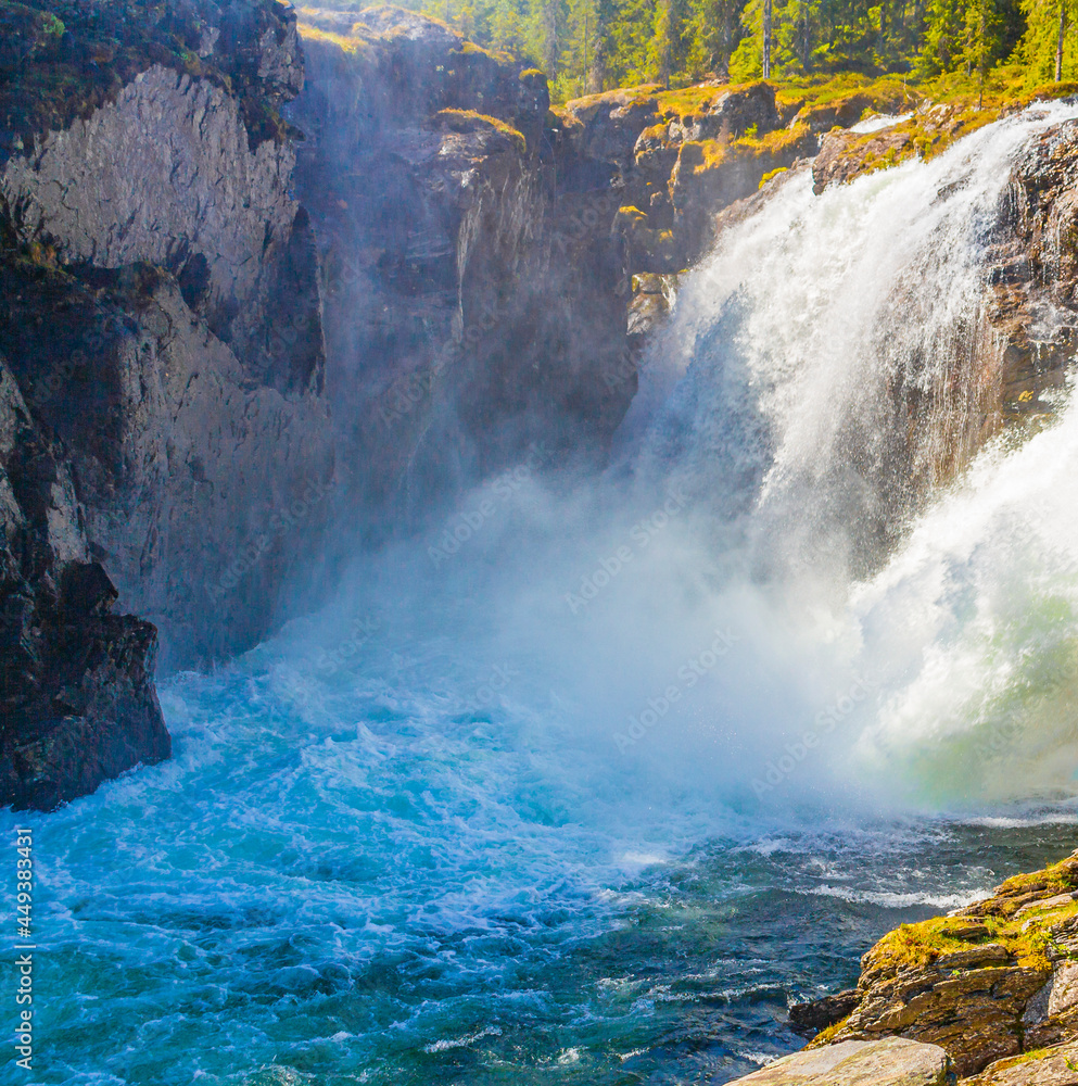 Rjukandefossen in Hemsedal Viken Norway most beautiful waterfall in Europe.