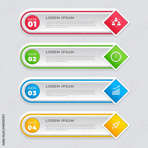 Business Infographic Template with 4 Options and Icon. Free Vector