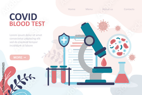 Large microscope with blood sample for analysis. Blood test to detect covid-19. Laboratory test for coronavirus