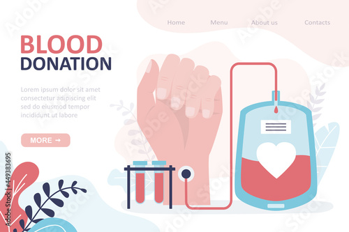Blood transfusion into airtight container. Laboratory tubes with blood samples. Donor saves lives