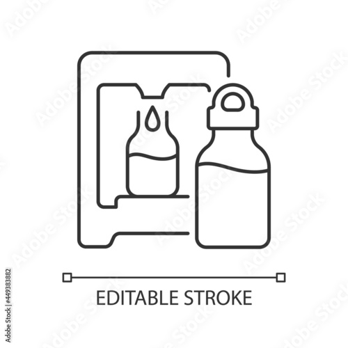 Self service water refill station linear icon. Vending machine. Dispenser for purified liquid. Thin line customizable illustration. Contour symbol. Vector isolated outline drawing. Editable stroke
