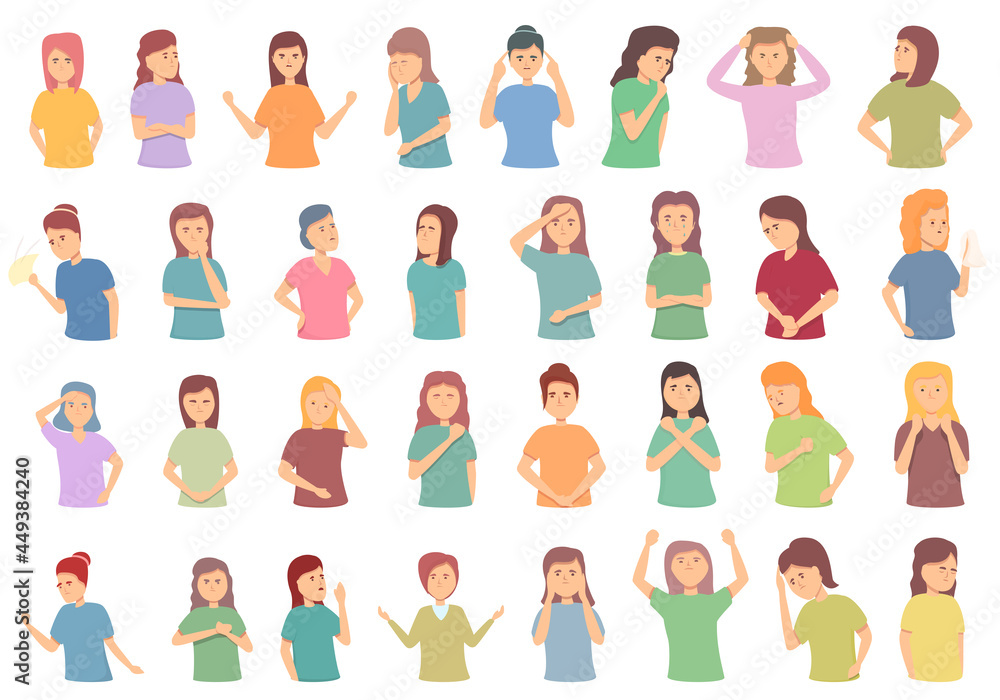 Menopause icons set cartoon vector. Female fertility. Age cycle Menopause icons set cartoon vector. Female fertility. Age cycle