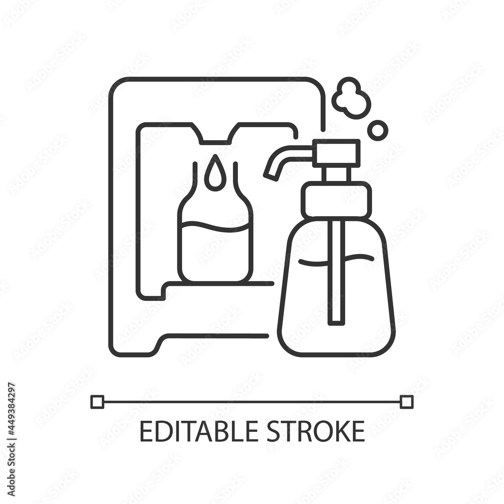 Soapstand linear icon. Eco friendly package for domestic cosmetic. Soap stand. Thin line customizable illustration. Contour symbol. Vector isolated outline drawing. Editable stroke Soapstand linear icon. Eco friendly package for domestic cosmetic. Soap stand. Thin line customizable illustration. Contour symbol. Vector isolated outline drawing. Editable stroke
