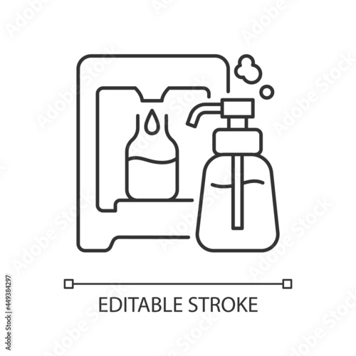 Soapstand linear icon. Eco friendly package for domestic cosmetic. Soap stand. Thin line customizable illustration. Contour symbol. Vector isolated outline drawing. Editable stroke