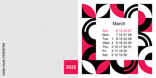 Fashionable desktop calendar template with graphic design for 2022, size 200x100mm