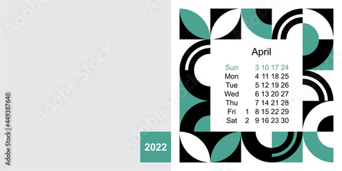Fashionable desktop calendar template with graphic design for 2022, size 200x100mm