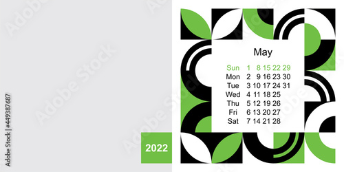 Fashionable desktop calendar template with graphic design for 2022, size 200x100mm