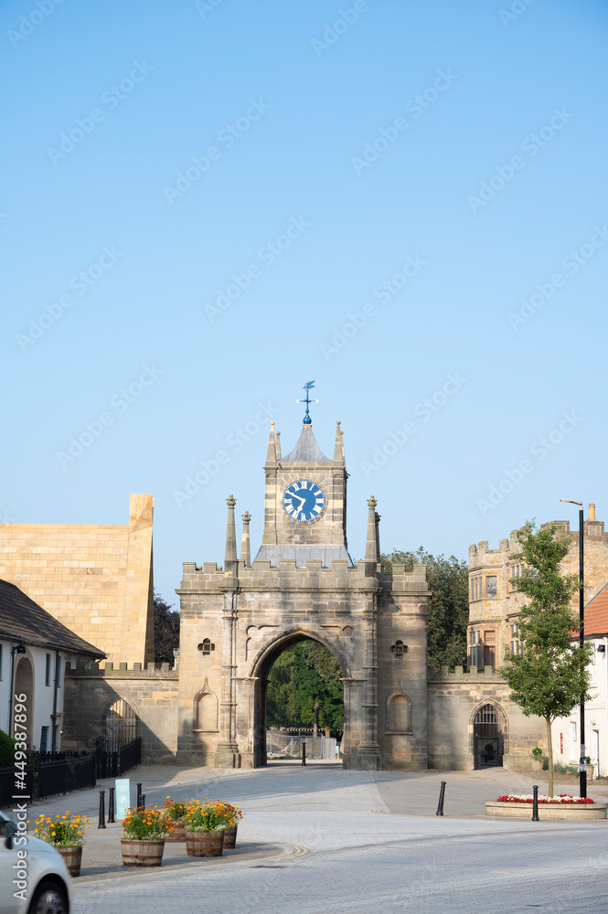 Fototapeta premium Bishop, Auckland, U.K. 27 July, 2021. Bishop Auckland town hall. North of United Kingdom, popular town to visit. Beautiful old british buildings.