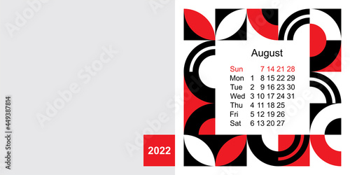 Fashionable desktop calendar template with graphic design for 2022, size 200x100mm