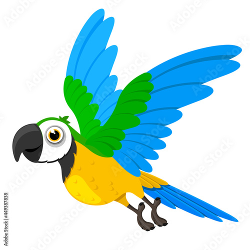 Colorful parrot flies, tropical bird. The character