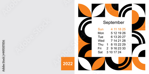 Fashionable desktop calendar template with graphic design for 2022, size 200x100mm