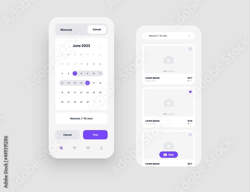 Mobile app interface design for hotel booking or social media. Use design for web application or mobile app.