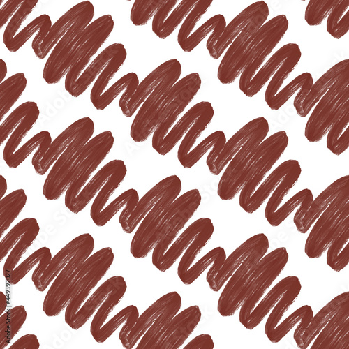 Seamless pattern with abstract hand drawn grunge brown ink textured curly wavy line. Vector background with twisted scribble. Abstract brown and white backdrop. Simple texture