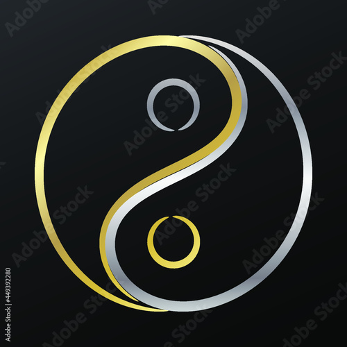 Yin Yang symbol in golden and silver colours, vector