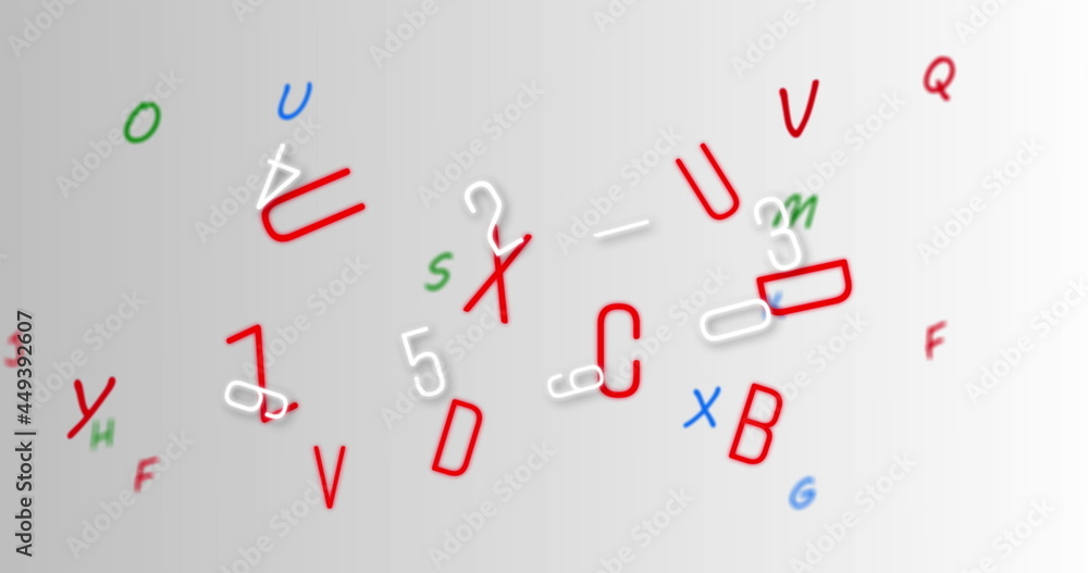 Digital image of multiple changing numbers and alphabets against grey background Digital image of multiple changing numbers and alphabets against grey background