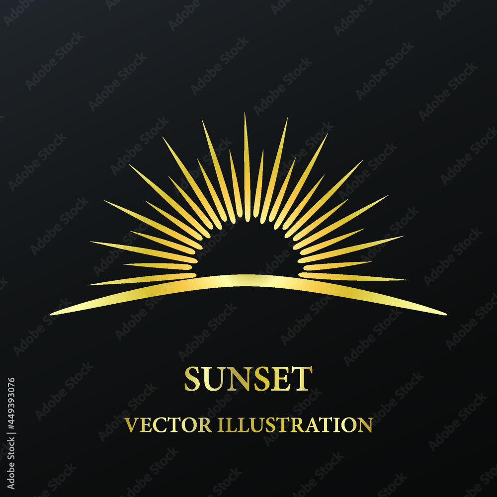 Contour stylized golden sunset on black background, vector Contour stylized golden sunset on black background, vector