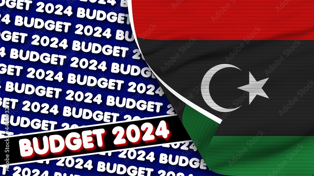 Libya Realistic Flag with Budget 2024 Title Fabric Texture Effect 3D