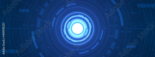 Abstract circle digital background, smart lens technology, overlap layer, arrow speed up