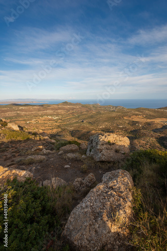 sea panorama from the heights of Keratea at sunset in Athens in Greece