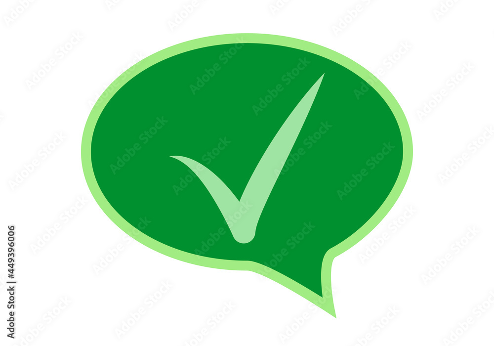 Icono verde de bocadillo con tic de confirmación. Icono verde de bocadillo con tic de confirmación.