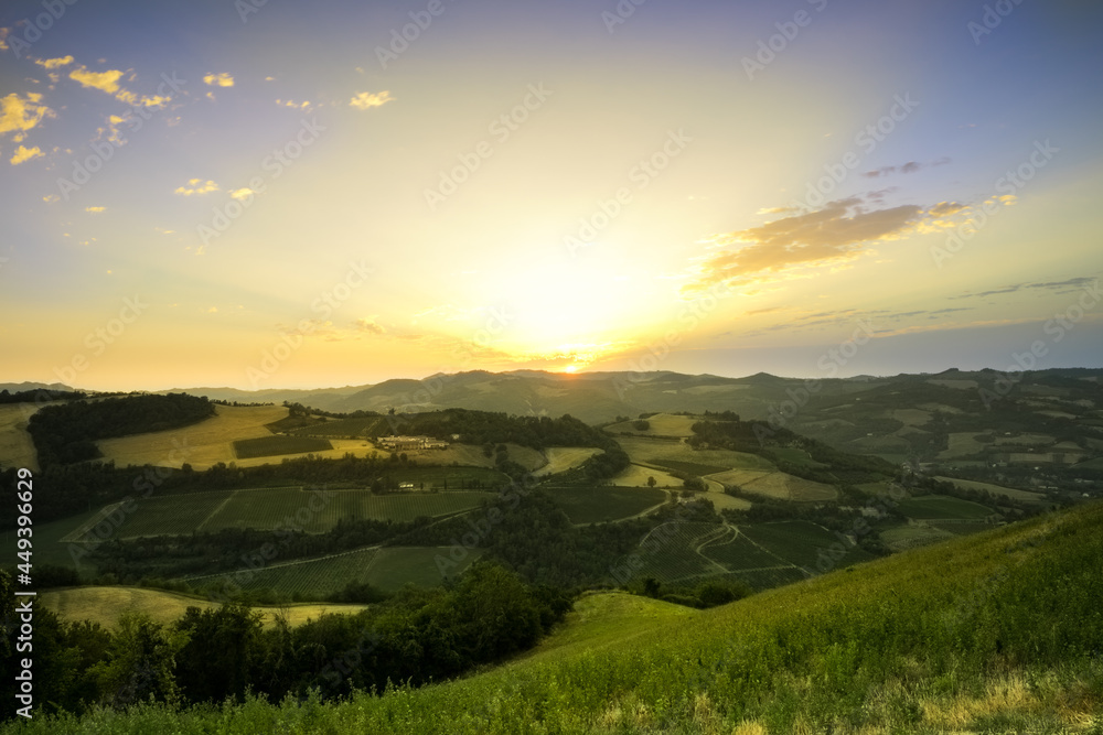 Emilia Romagna hills view on the sunset 