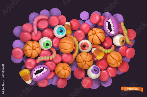 Halloween candy. 3d vector cartoon background