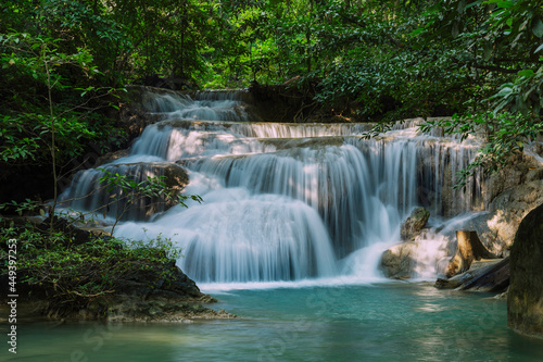 Fototapeta Naklejka Na Ścianę i Meble -  waterfall 1st step at Earawan national park, Kanchanaburi province, Thailand