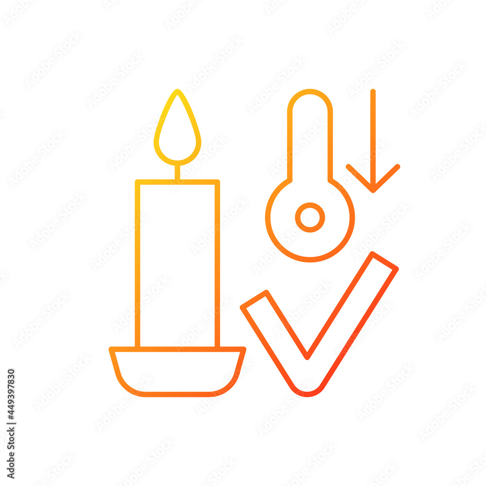 Candles storage at room temperature gradient linear vector manual label icon. Thin line color