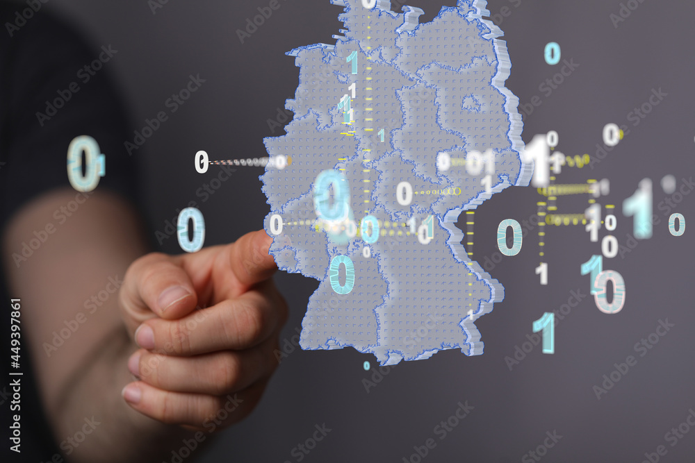 Obraz premium Abstract of germany map network, internet and global connection concept, Wire Frame 3D.