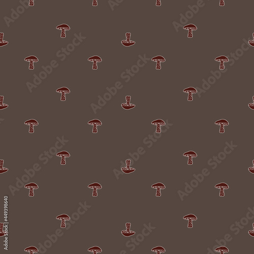 Pale tones seamless autumn pattern with Leccinum scabrum mushroom ornament. Dark beige background.
