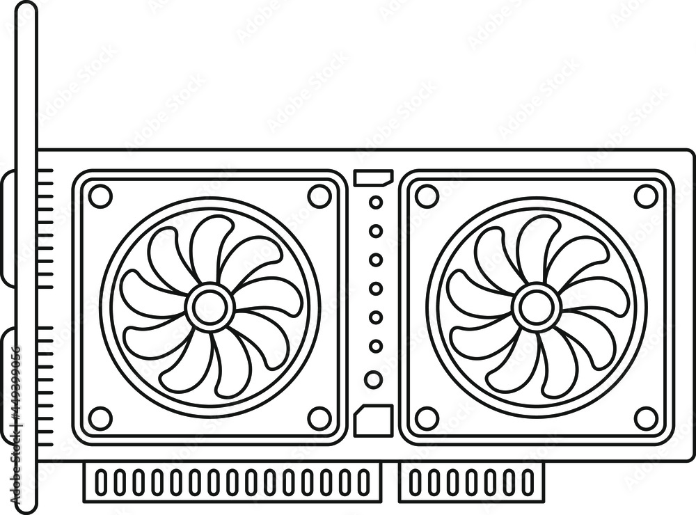 Video card GPU line icon. Computer parts. Pixel Perfect vector illustration Video card GPU line icon. Computer parts. Pixel Perfect vector illustration