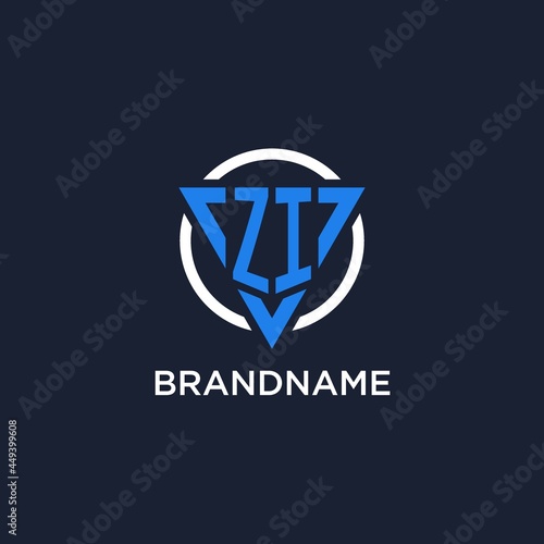 ZI monogram logo with triangle shape and circle design elements photo