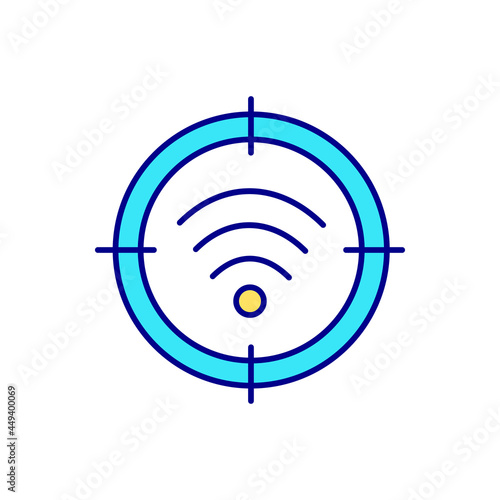 Target on wifi sign RGB color icon. Wireless internet connection sign. Service set identifier. Network id. Digital technology. Isolated vector illustration. Simple filled line drawing