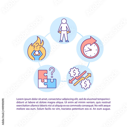 Work stress and failure concept line icons with text. PPT page vector template with copy space. Brochure, magazine, newsletter design element. Startup challenges linear illustrations on white