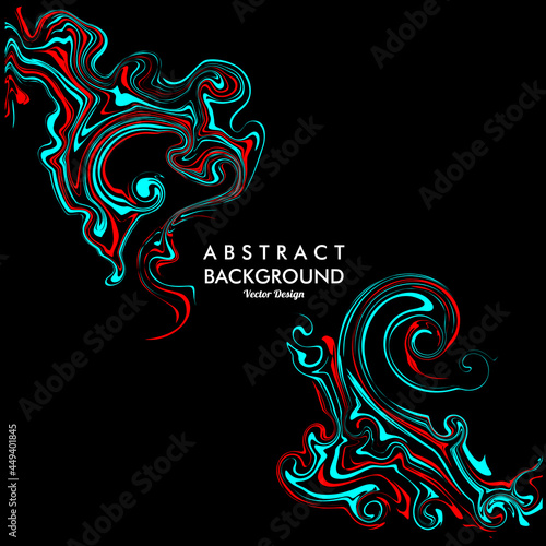 Black background with abstract fluid in red and light blue colors