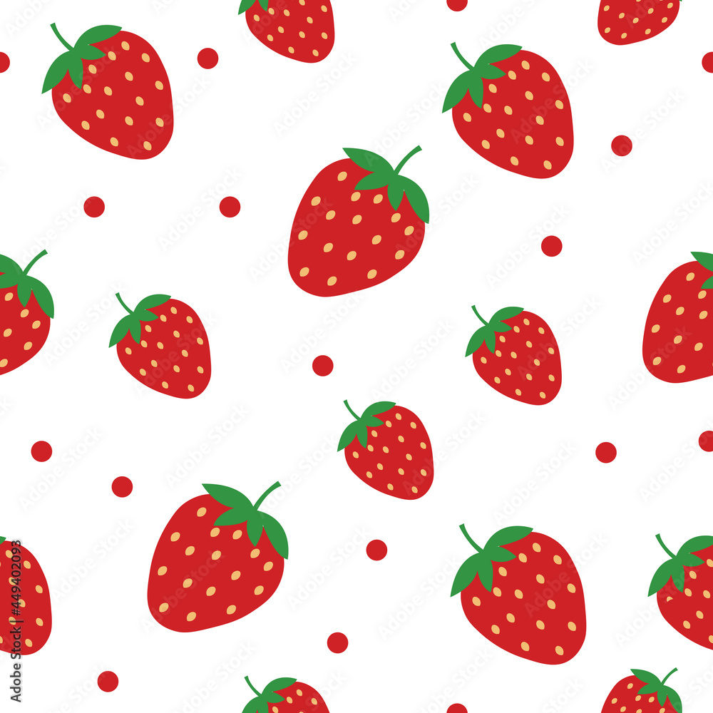 strawberry seamless pattern on white background. design decoration for fabric, backdrop, wallpaper, wrapping paper. vector illustration in flat style modern design.