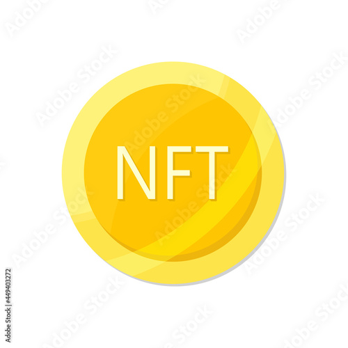 Detailed gold coin NFT non fungible token isolated on white. Pay for unique collectibles in games or art. Vector illustration.