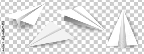 Realistic paper plane and origami airplane icon set.Handmade paper planes. 3D model of planes isolated on transparent background.vector in eps 10