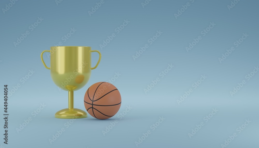 Golden trophy with basketball ball 3D rendering illustration Golden trophy with basketball ball 3D rendering illustration