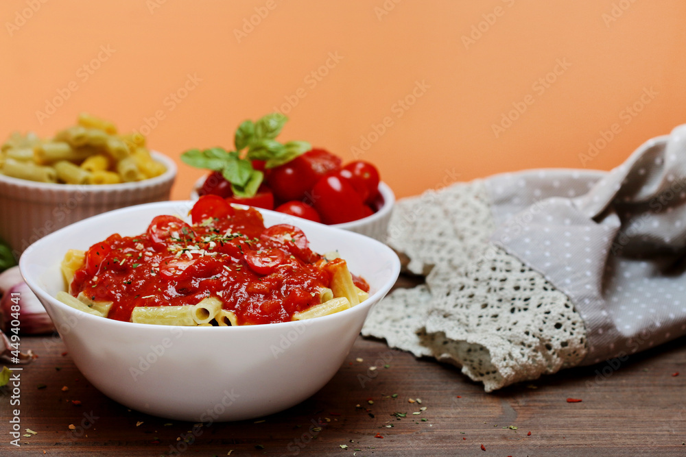Homemade pasta with tomato sauce. Homemade pasta with tomato sauce.